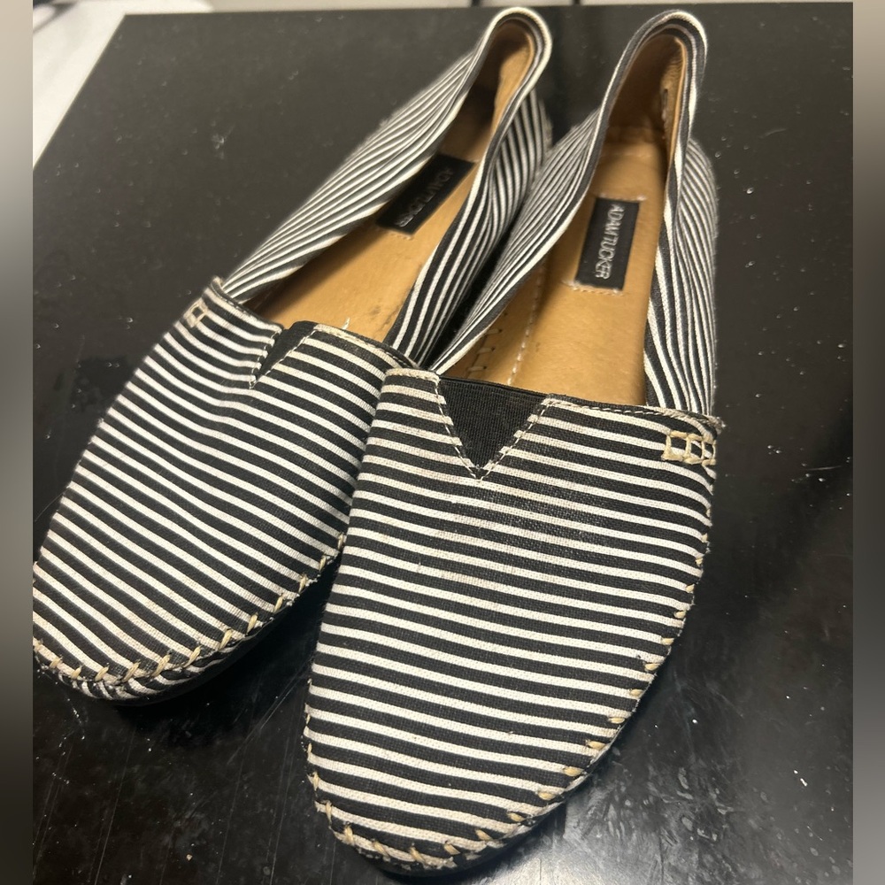 Adam Tucker Women's Striped Black and White Flats